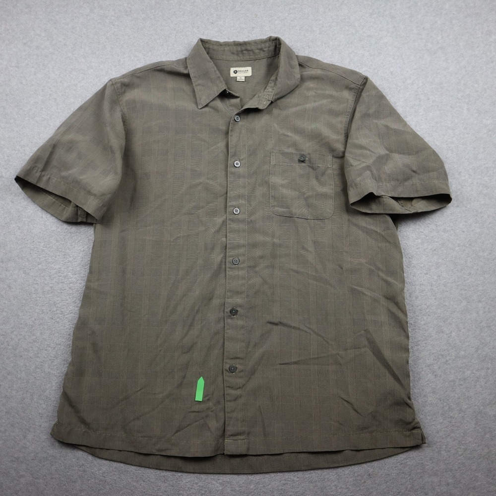 Haggar Shirt Mens XL Short Sleeve Button Down Brown Grid Textured Casual Pocket